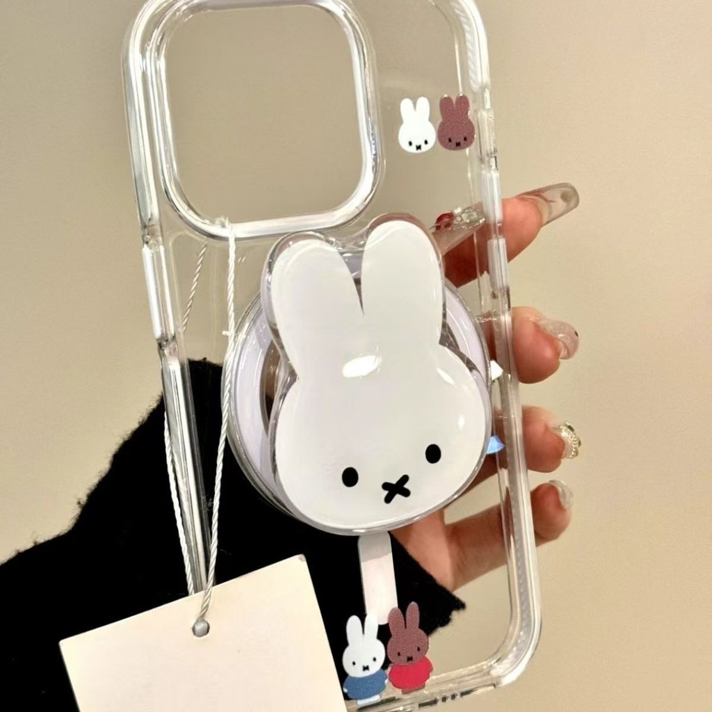 ความโปร่งใสสูง Miffy กระต่ายแม่เหล็กกรณีเคสโทรศัพท์เหมาะสําหรับ iPhone16 15 14 13 11 12Promax 11Prom