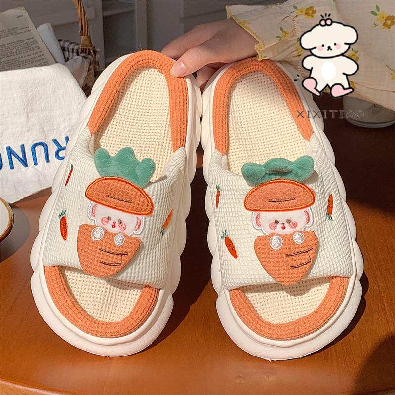 Xixitiao รองเท ้ าแตะหญิงน ่ ารักการ ์ ตูนลูกสุนัขผ ้ าลินิน Four Seasons Universal Anti-slip