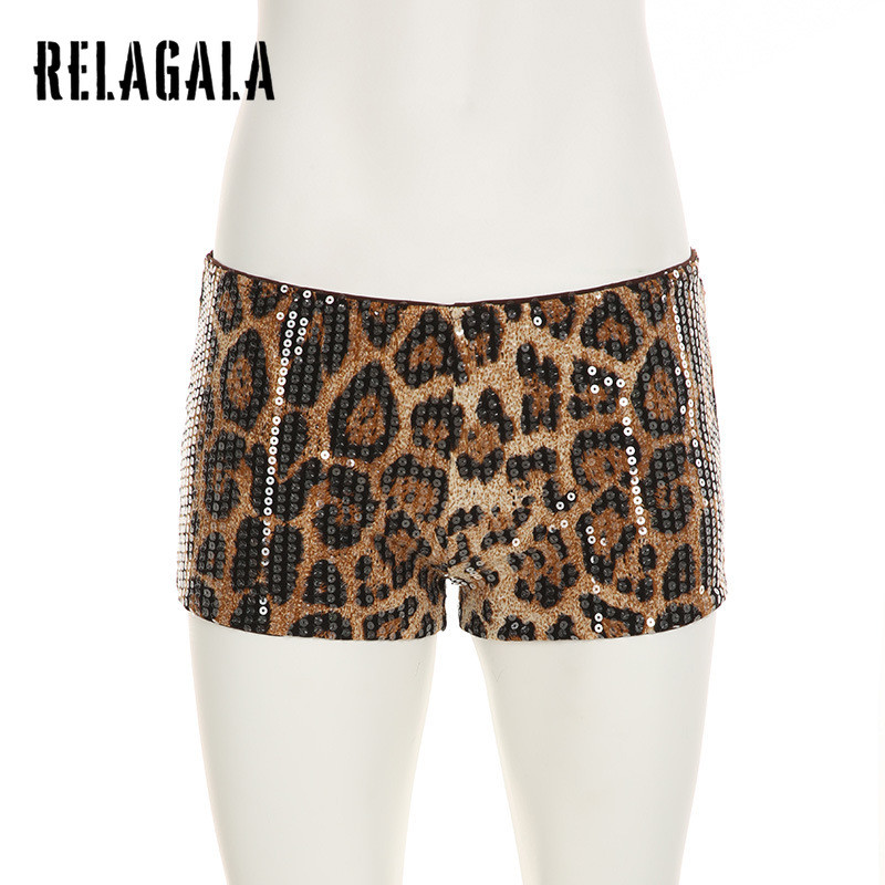 RELAGALA Womens 2025 ใหม่ Glitter เซ็กซี่เสือดาวแฟชั่นกางเกงขาสั้นเอวต่ํา — صورة 6