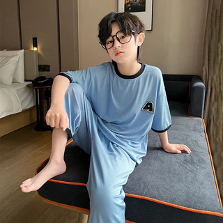 [มล] 120-160ซม ฤดูร้อนสไตล์ใหม่ผ้าไหมน้ําแข็งเสื้อผ้าเด็กบ้านชายกล
