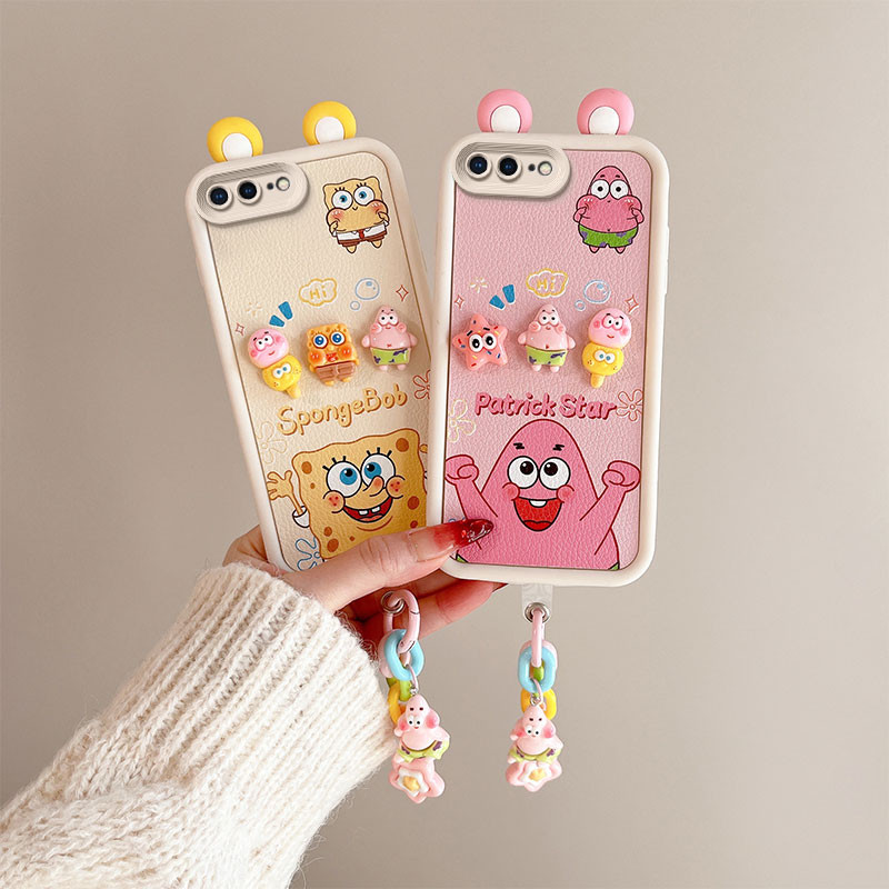 ปลอกสําหรับiphone 6 6S 7 8 Plus X XS MAX XR 11 คุณภาพสูงการ์ตูน 3Dสร้างสรรค์ตุ๊กตาLitchi GrainซิลิโคนGraffiti soft Shellพร้อมสร้อยข้อมือสายคล้องมือเคสโทรศัพท์