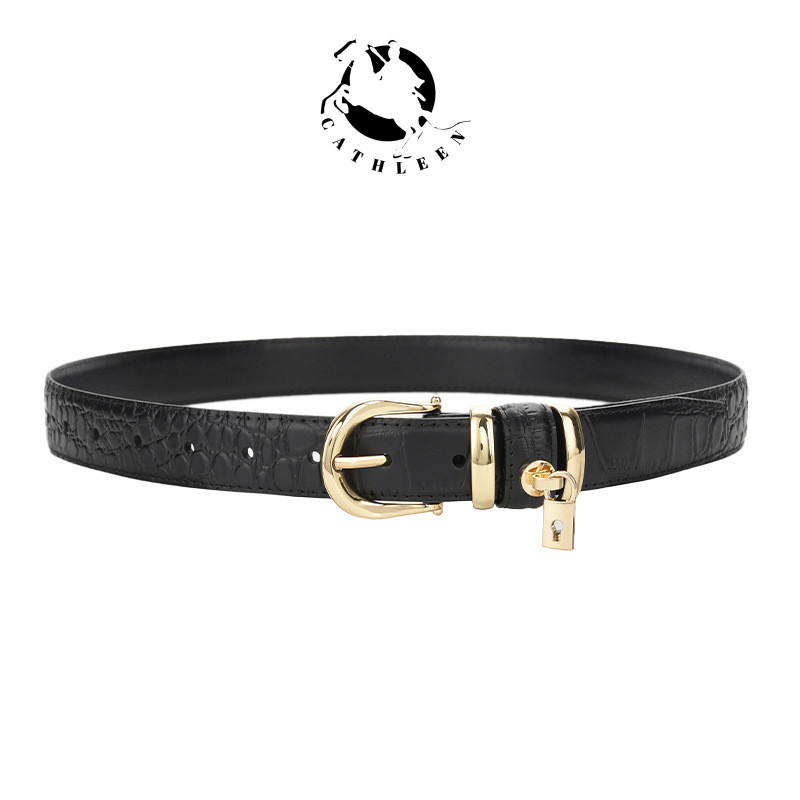 CATHLEENเข็มกลัด หนังวัวแท้ ลายหนังจระเข้ เข้ากับทุกการแต่งกาย แฟชั่นสําหรับผู้หญิงเข็มขัด