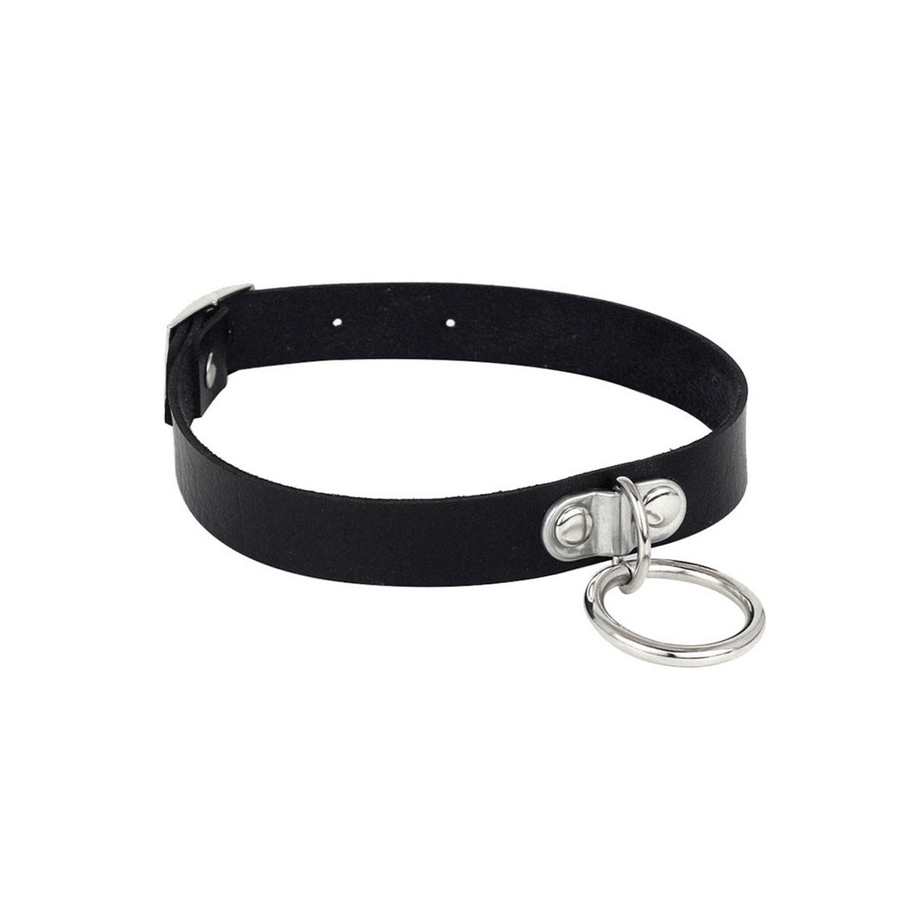 SEP119 - สร้อยคอโชคเกอร์หนัง PU พร้อมวงกลมโลหะ 3 ขั้น