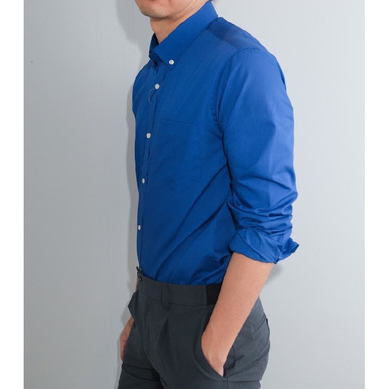 era-won เสื้อเชิ้ต ทรงปกติ Ultrafine Dresshirt แขนยาว สี Double U Blue
