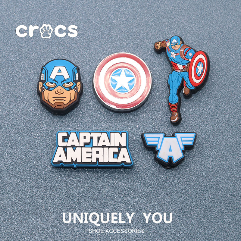 Crocs JIbbitz กัปตันอเมริกา JIbbitz Pizza Planet รองเท้าหัวเข็มขัด charm Crocs การ์ตูนโบว์อุปกรณ์เสริมรองเท้า