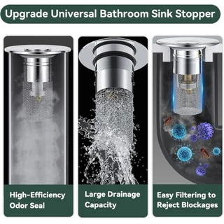 HOME✅ท่อระบายน้ําสากลปลั๊กกรองอ่างล้างหน้า Pop-up Chrome Sink Filter,ห้องน้ําอ่างล้างจาน Stopper ผม Catcher,ตะกร้ากรองสแตนเลส Hair Catcher