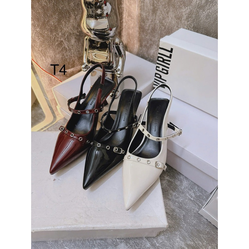 MS 501-zinzin3456 (เท้าอ้วนเพิ่มไซส์) รองเท้าส้นสูง 5 ซม. - รองเท้าแตะ 5f พร้อมปุ่มรูกลมและส้นแหลม