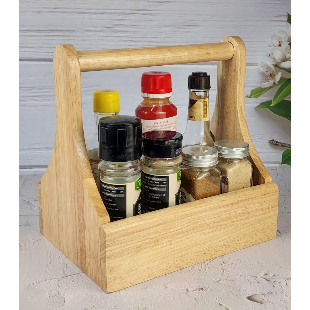 MINIWOOD ตะกร้า ทรงเตี้ย ตระกร้าไม้ ใส่เครื่องปรุง Wooden Basket