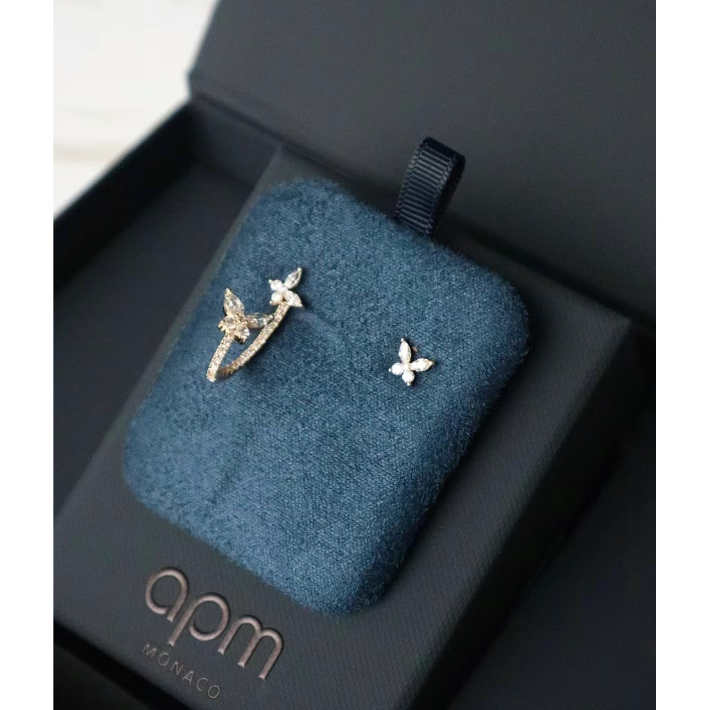 APM Monacoไม่สมมาตรต่างหูผีเสื้อ 925 เงินประณีตต่างหูต่างหูของขวัญวันเกิดแฟน