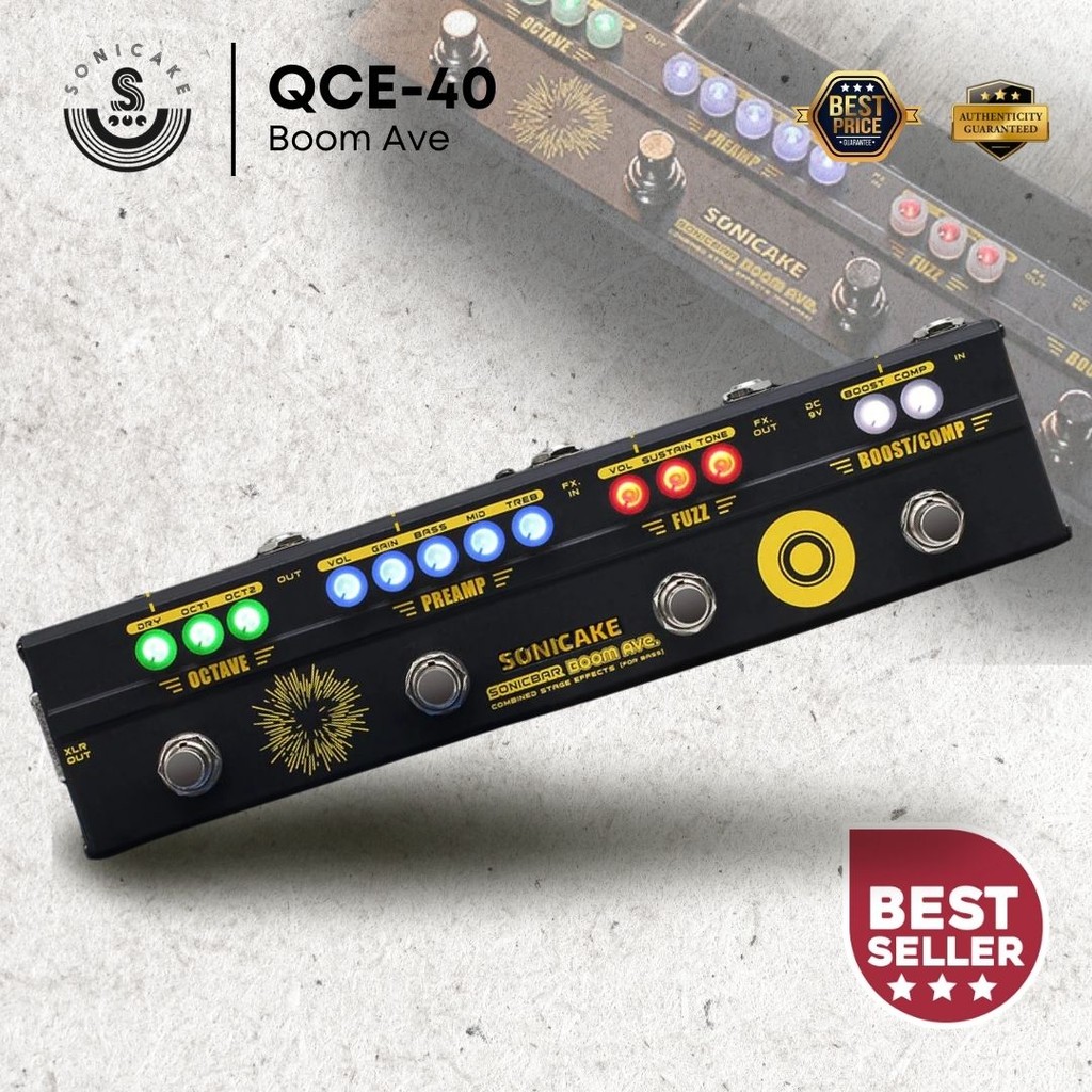 Sonicake QCE-40 Boom Ave. Brasil Bass Preamp DI Box Multi Effects Compressor Boost Fuzz Octave Pedal