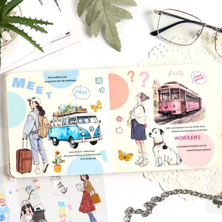 Journamm 20 แผ่นน่ารักสาวสติกเกอร์ PET สติกเกอร์หนังสือสร้างสรรค์กาว Diy Hand Made ตกแต่ง Junk Journal Scarpbook สติกเกอร์