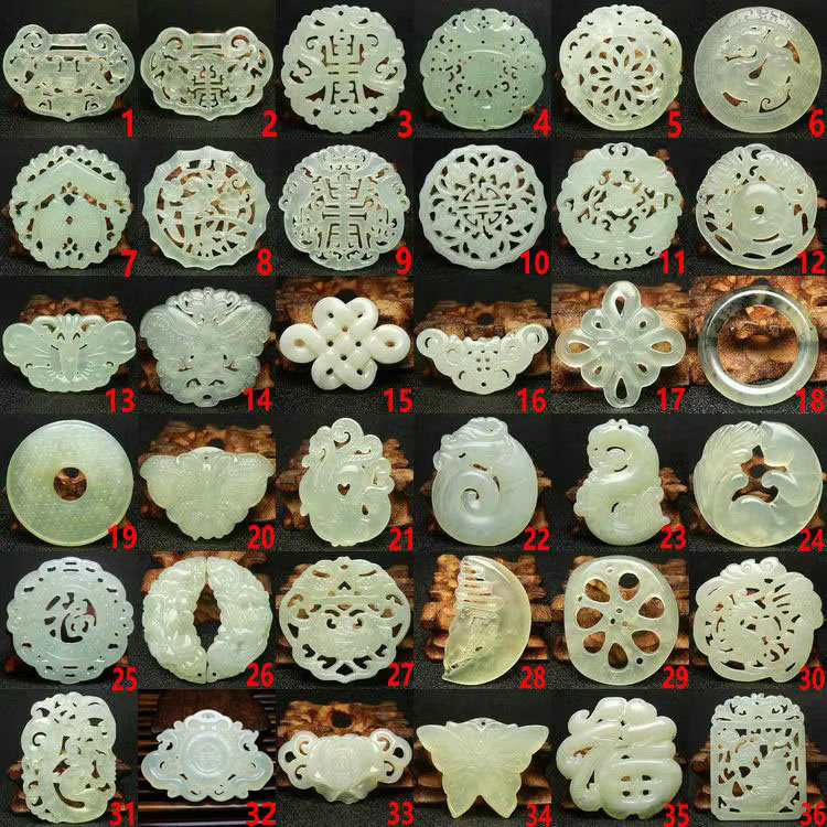 36 รูปแบบ Xiuyu จี้หยก Double-Sided Hollow Dragon Phoenix จี้หยกธรรมชาติสร้อยคอหยกจี้ Hanfu เอวอุปกรณ์เสริมจี้รถจี้จี้
