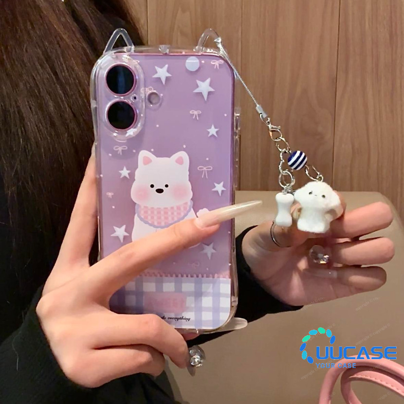 สุนัขน่ารักจี้เคสโทรศัพท์สําหรับiphone 11 12Pro 13 14Plus 15Pro Max 16Plus 16Pro XR XS Max 7 8Plusสาวรักโซ่Anti Dropฝาครอบโทรศัพท์มือถือTED