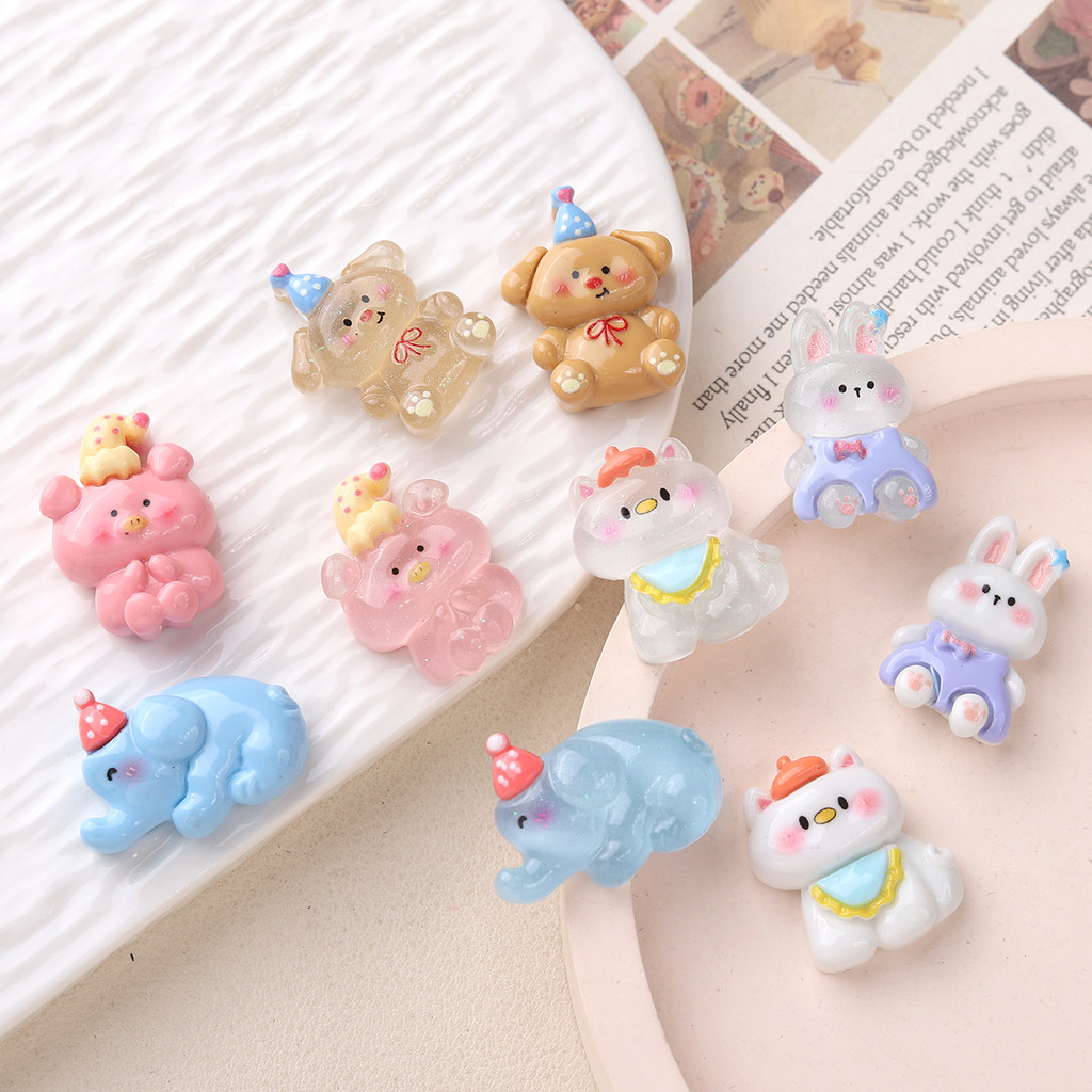 10ชิ้นสัตว์น่ารักช้างแมวลูกสุนัขลูกหมูเรซิ่นเสน่ห์สําหรับ ทําเอง (12-495)