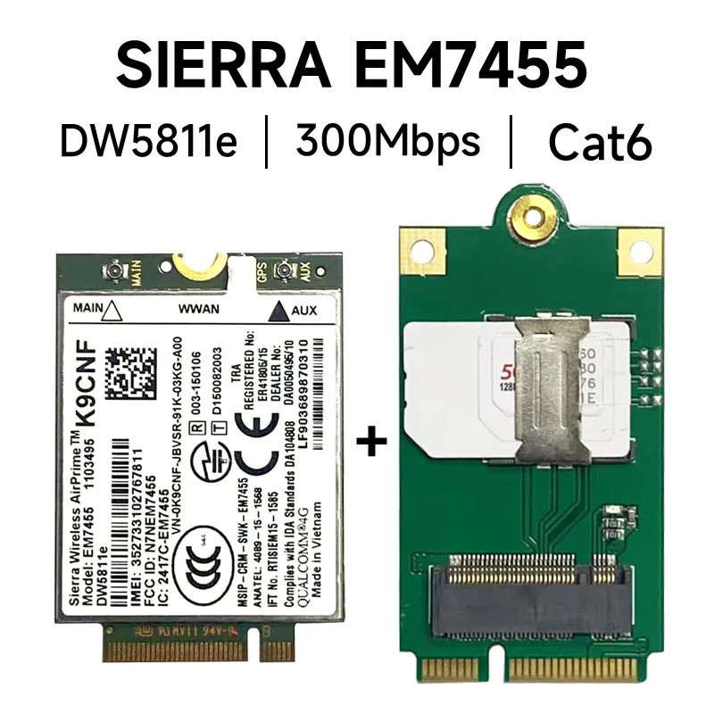 EM7455 DW5811E PN 3P10Y DeII รุ่น Sierra ไร้สาย FDD/TDD LTE CAT6 สําหรับ E7270 E7470 E7370 E5570 E54