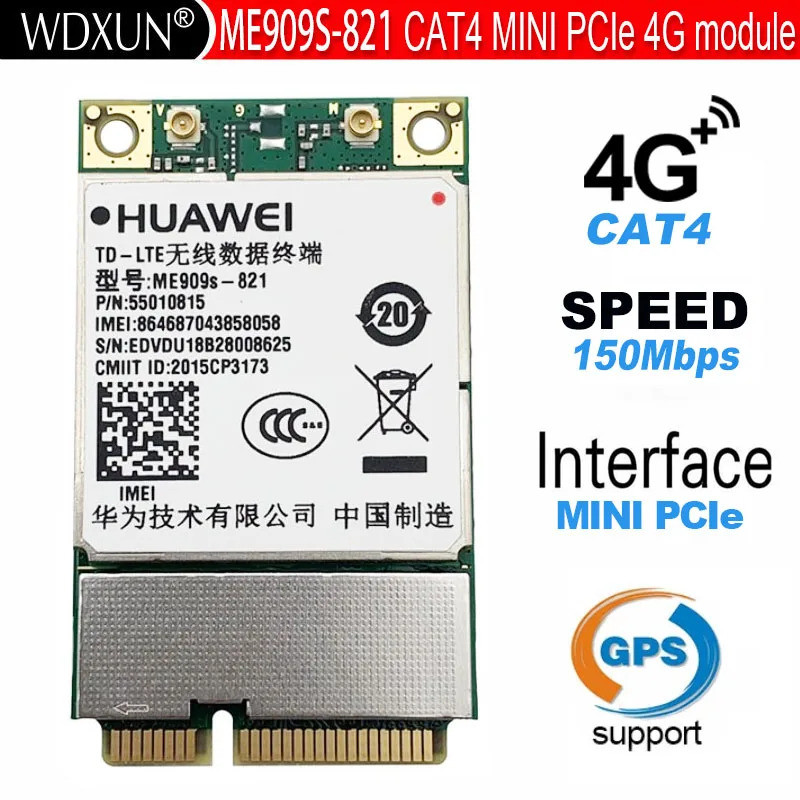 ME909s-821 4G LTE โมดูล FDD-LTE TDD-LTE Mini PCI-E Cat4 4G การ์ดสําหรับ B1 B3 B5 B8 B38 B39 B40 B41 