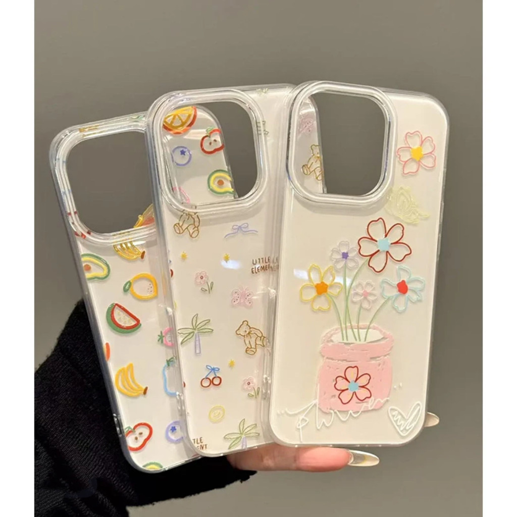 สายสีดอกไม้สองชั้น lMD เหมาะสําหรับ Apple 16/15/14/13pro เคสโทรศัพท์ 12/11 เคสแข็ง XR/XSmax เคสโทรศัพท์