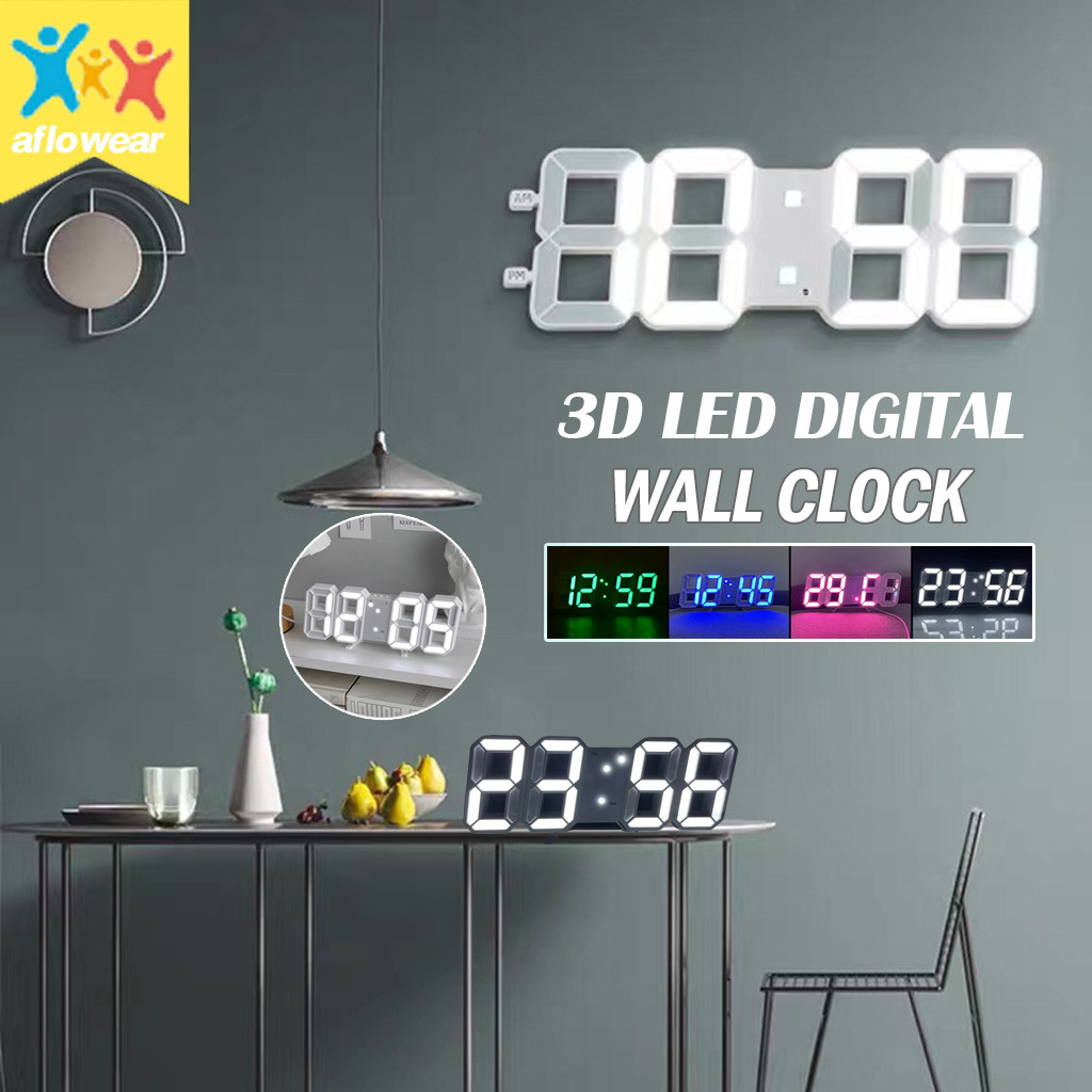 นาฬิกาดิจิตอล มินิมอล 3D ติดผนัง นาฬิกาตั้งโต๊ะ แขวนผนัง สามารถแสดงค่า เวลา วันที่ อุณหภูมิ LED Wall Clock มีฟังก์ชั่นหร