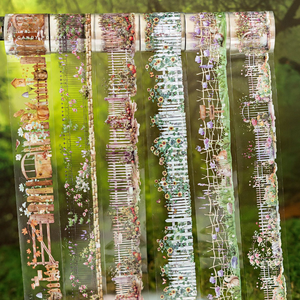 Journamm 40 มม.* 2 M Garden Fence Theme PET เทปชุดดอกไม้ Yard สติกเกอร์สําหรับ Scrapbooking Journaing DIY หัตถกรรมและ Art Supplies