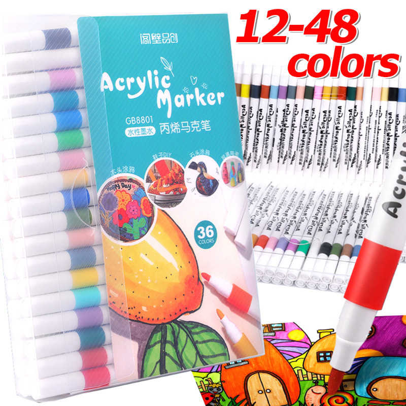 12-48 สีชุดปากกามาร์กเกอร์อะคริลิคหลายสี-ปากกามาร์กเกอร์ถาวร-ปากกาสีคุณภาพสูง ทําเอง สําหรับเด็ก