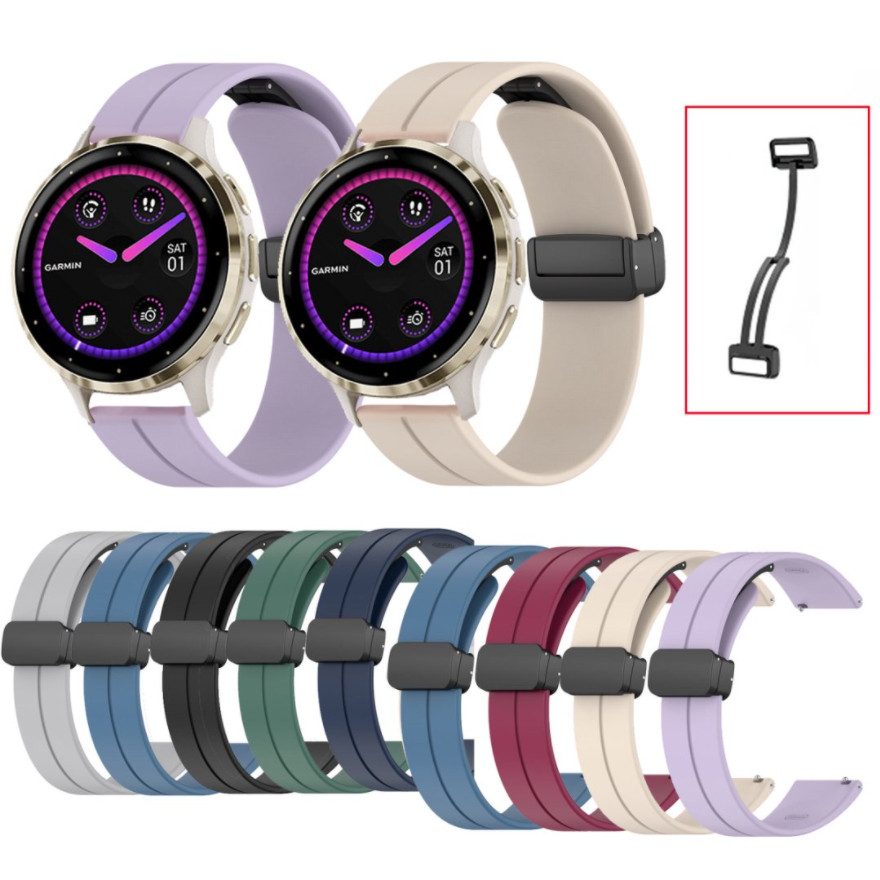 18 มม.ซิลิโคนแม่เหล็กสายคล้องคอสําหรับ Garmin Venu 3s Venu 2s 40 มม./Forerunner 255S 265S/vivomove3S/Vivoactive 4s/Active S Soft Candy สีนาฬิกาสร้อยข้อมือกีฬา Loop