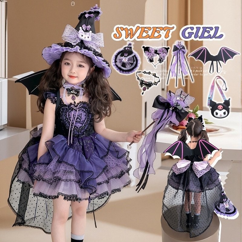 2025 Kids Halloween Kuromi Cosplay Costume Purple With Lolita Princess Dress Girls High-end Birthda