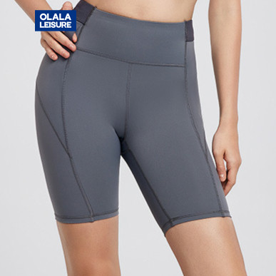 Olala  Leisure  Yoga Sports Shorts High Waist Belly Control Back Zip Pocket 7A Antibacterial Crotch