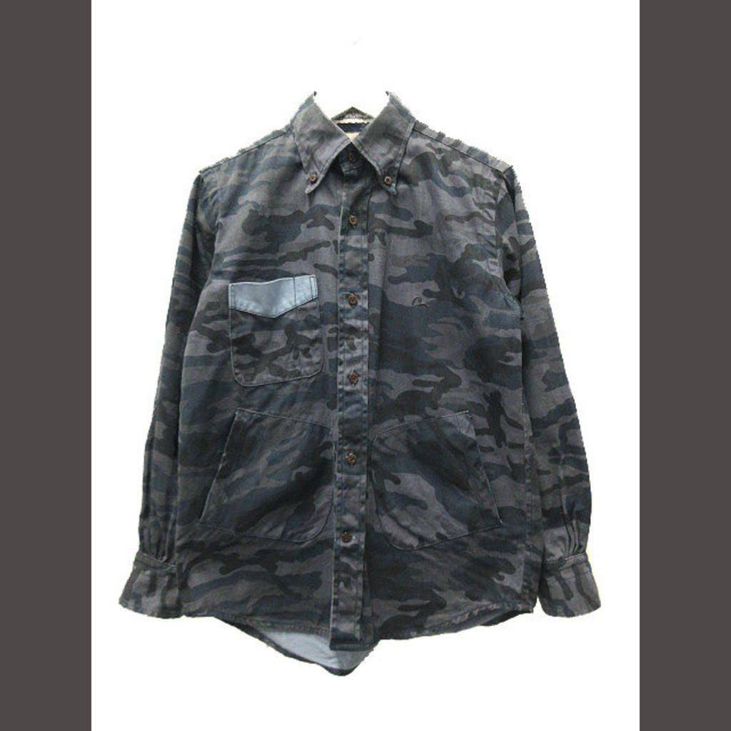 Evisu EVISU Button Down Shirt Camouflage Navy 4 Direct from Japan Secondhand