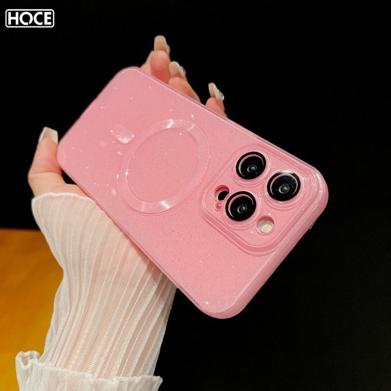 Hoce Soft TPU Shiny Glitter Powder เคสโทรศัพท ์ แม ่ เหล ็ กสําหรับ IPhone 15 13 12 14 Pro Max เลนส ์ ฟิล ์ มฝาครอบ