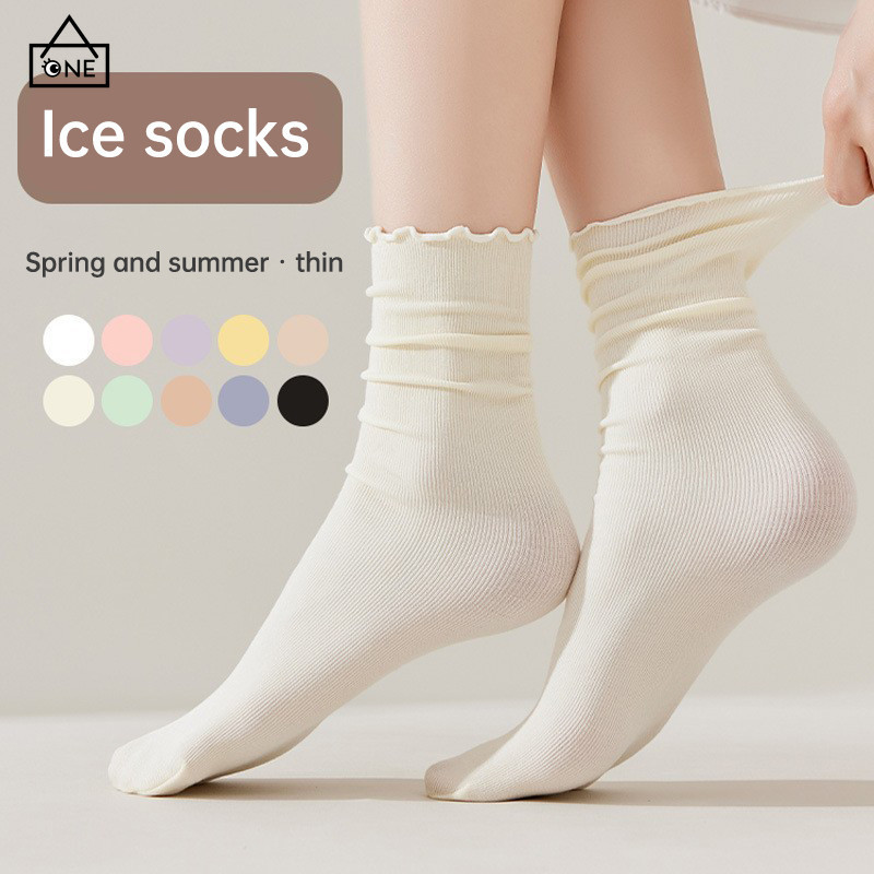 COD❤️ถุงเท้าขอบไม้ผ้าฝ้ายทรงหลวมน่ารักสไตล์เกาหลีญี่ปุ่นแฟชั่นฤดูใบไม้ผลิและฤดูร้อนสําหรับผู้หญิงและนักเรียน-a.one