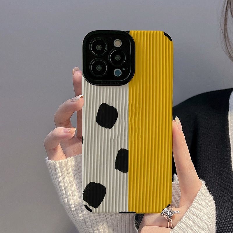 เหมาะสําหรับ Iphone 14PRO/15/16Promax 11Promax/11 12/6/7/8/plus XR Xmax Simple patchwork Spot เคสโทรศัพท์สีเหลืองรวมทุกอย่าง lambskin ฤดูใบไม้ร่วงปกอ่อน