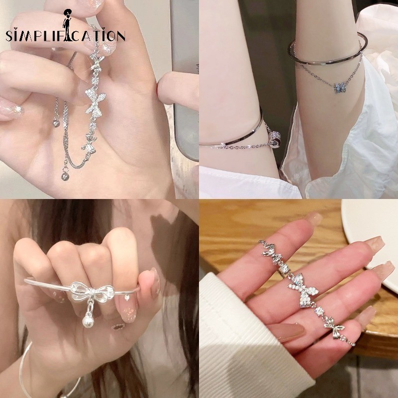 1 ชิ้น ที่เรียบง่าย หวาน คริสตัล เพทาย โบ จี้ สร้อยข้อมือ สําหรับผู้หญิง สไตล์เกาหลี เด็กผู้หญิง เพชรหรูหรา ผีเสื้อ กําไลข้อมือ เครื่องประดับ