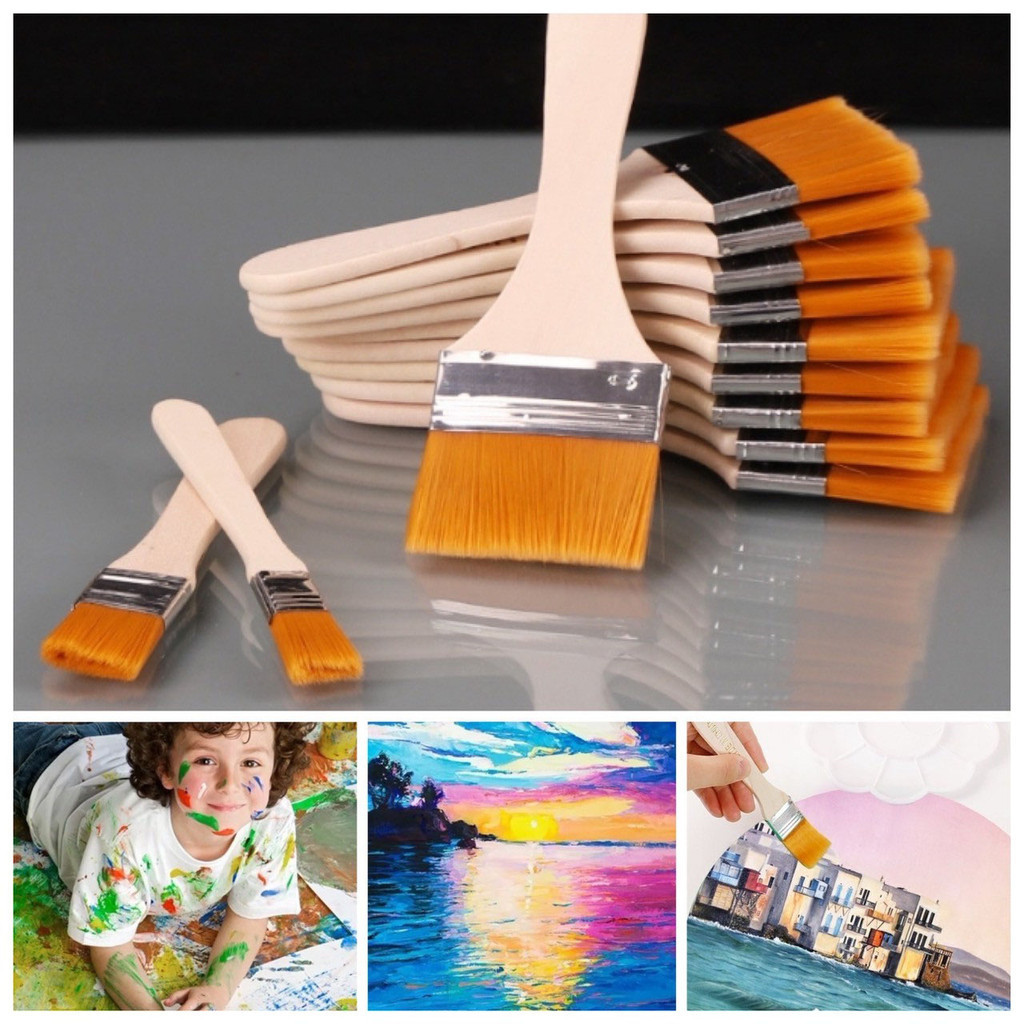 🚀 แปรงทาสี แปรงระบายสี พู่กัน ทาสี วาดรูป 12 เบอร์ ด้ามไม้ ขนทอง ศิลปะ เกรดพรีเมี่ยม 🚀