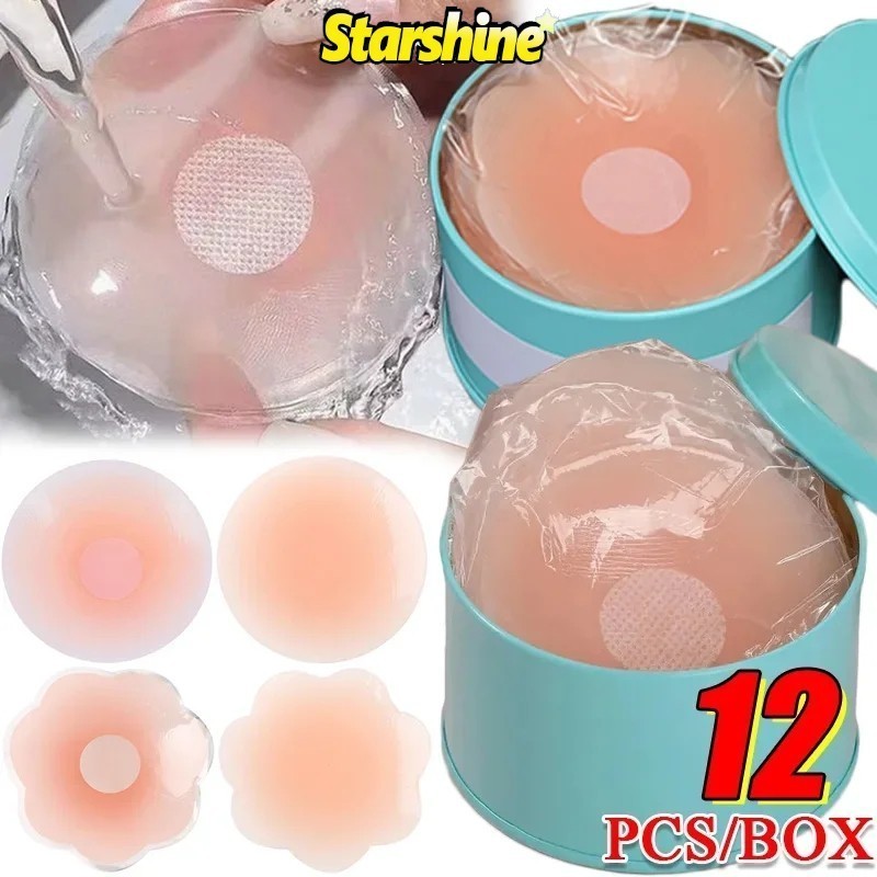 12 ชิ ้ น/1 กล ่ องซิลิโคนจุกนม Reusable ผู ้ หญิงเต ้ านมกลีบยกที ่ มองไม ่ เห ็ น Bras Pasties Bra Padding สติกเกอร ์ Patch แผ ่ นกาว