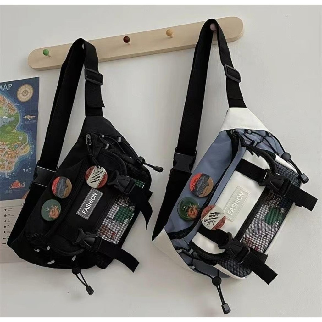 【พร้อมส่ง】Tn Bag Fashion กระเป๋าคาดเอวสะพายหน้าอก สไตล์เกาหลี มีเข็มกลัด 4 ชิ่น