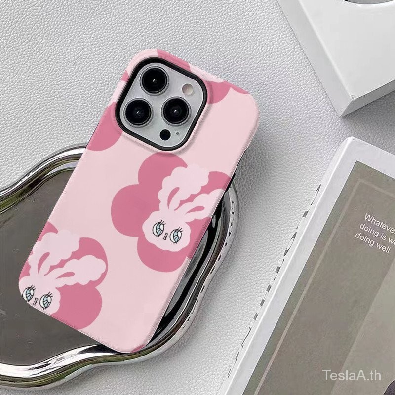 Esther Pink Rabbit Phone Case Film 2 in 1 น ่ ารักเหมาะสําหรับ iPhone15/14promax/iPhone11/12/13pro x XS เคสโทรศัพท ์ Simple Shock-resistant VYEZ