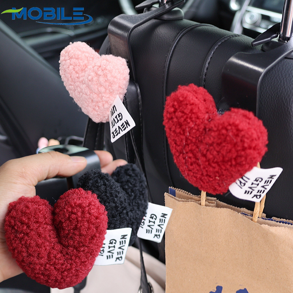 [ ที่โดดเด่น ] Love Plush Car Hooks - Hooks Car Seatback Hooks - Multifunctional Hanger Organizers - Mini, Hidden, Sturdy - สําหรับกระเป๋าถือ,กระเป๋าของชํา