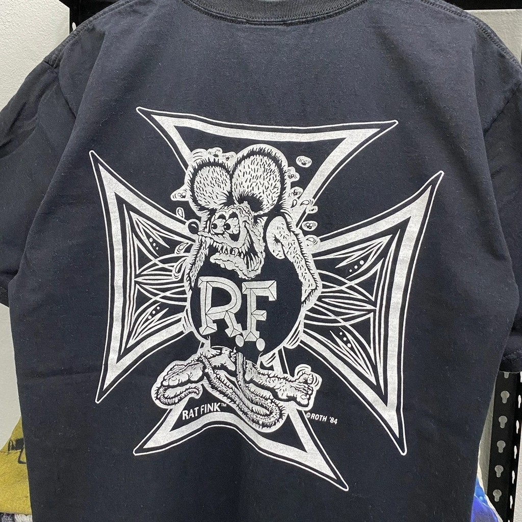 ((คลังสินค้าพร้อม) American High Street Ratfink Mooneyes เสื้อยืดแขนสั้นพิมพ์ผ้าฝ้าย All-Match ผู้ชายผู้หญิง Tops