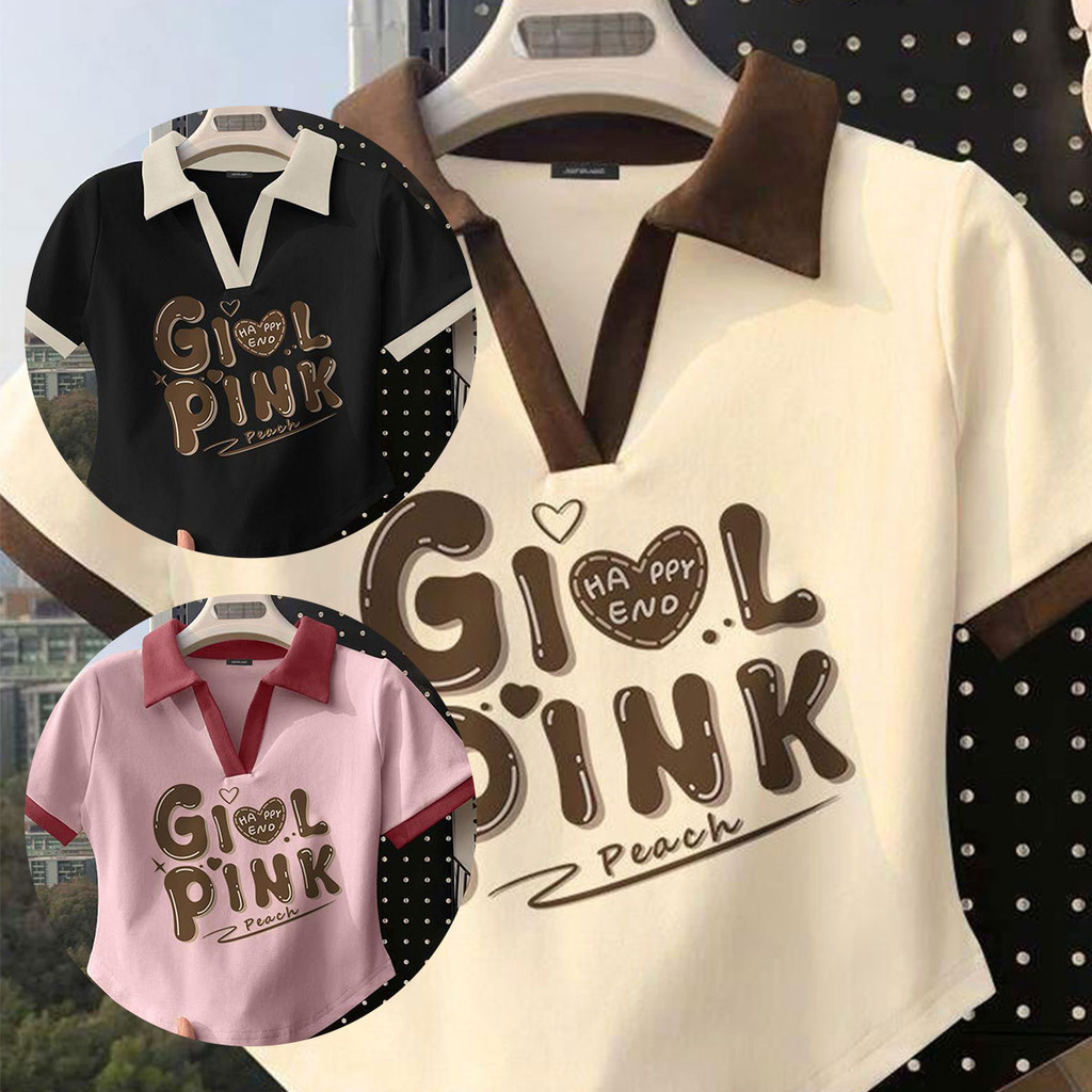 เสื้อยืดแขนสั้น แฟชั่นนำเข้าสาวจีน ลุคเป็นที่นิยม
