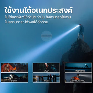 ไฟฉายคาดหัว LED ชาร์จไฟได้ ดำน้ำลึก 8 เมตร แสงขาว/แสงเหลือง มีหน้าจอดิจิตอล ไฟคาดหัวดำน้ำ Headlamp