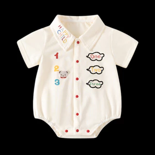 ฤดูร้อนใหม่คุณภาพสูงเด็กทารกและเด็กผู้หญิงแขนสั้น Onesie Super หล่อโปโลสไตล์เกาหลีการ์ตูนหมี Romper
