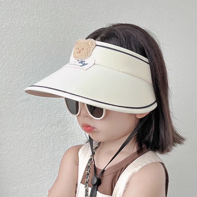 Baby Sunhat Girls' Summer Boys' Sun Protection Hat Children's Hat Cartoon Topless Hat Big Brim Uv Protection(-_-)