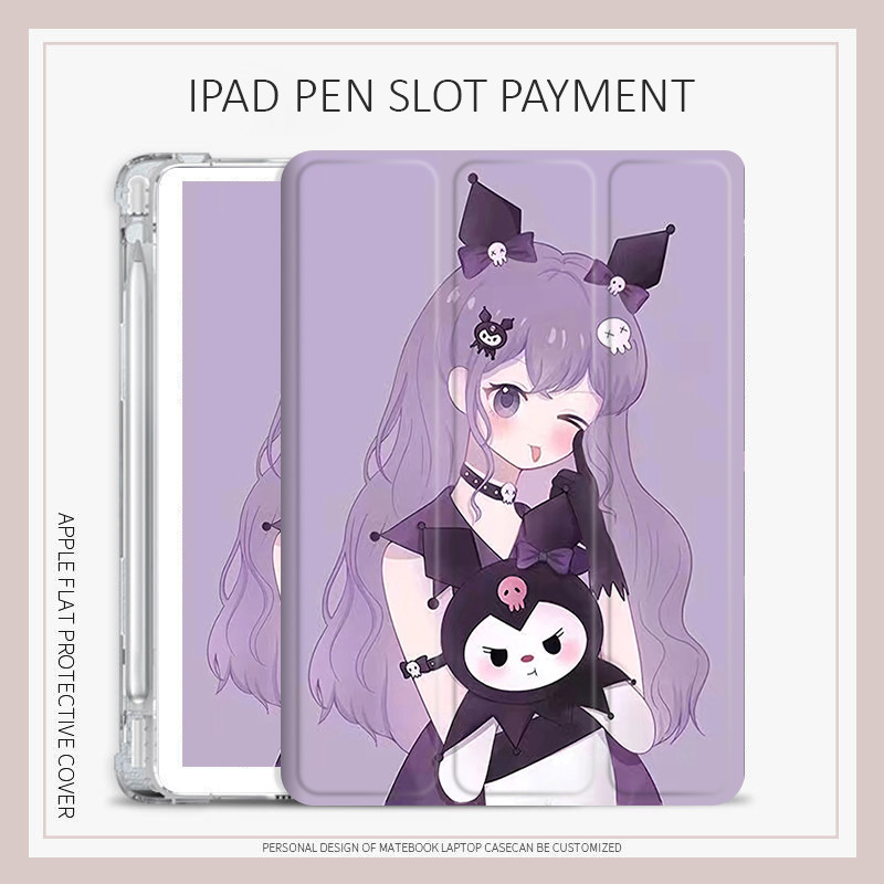 เคสคุโรมิ iPad air1/2/3/4/5 mini4/5/6 เคส iPad gen5/6/7/8/9 10.9 gen10 iPad pro11 2022 pro12.9 เคสช ่ องใส ่ ปากกา