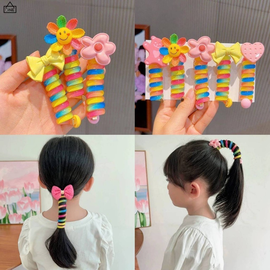 ที่คาดผมเชือกเกลียวยางยืด สีรุ้งน่ารัก สีสันสดใส พร้อมส่ง