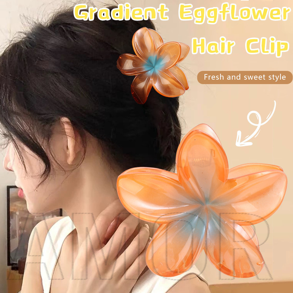 Gradient Plumeria Flowers Hair Claw - Fashion, Sweet, Candy Color - Ponytail Shark Clip - Hair Accessories