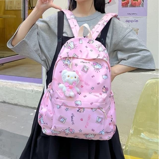 SANRIO กระเป๋าเป้สะพายหลัง ซานริโอ Hello Kitty สําหรับนักเรียนความจุขนาดใหญ่น้ําหนักเบาพิมพ์แฟชั่นกระเป๋าการ์ตูนหญิงอเนกประสงค์