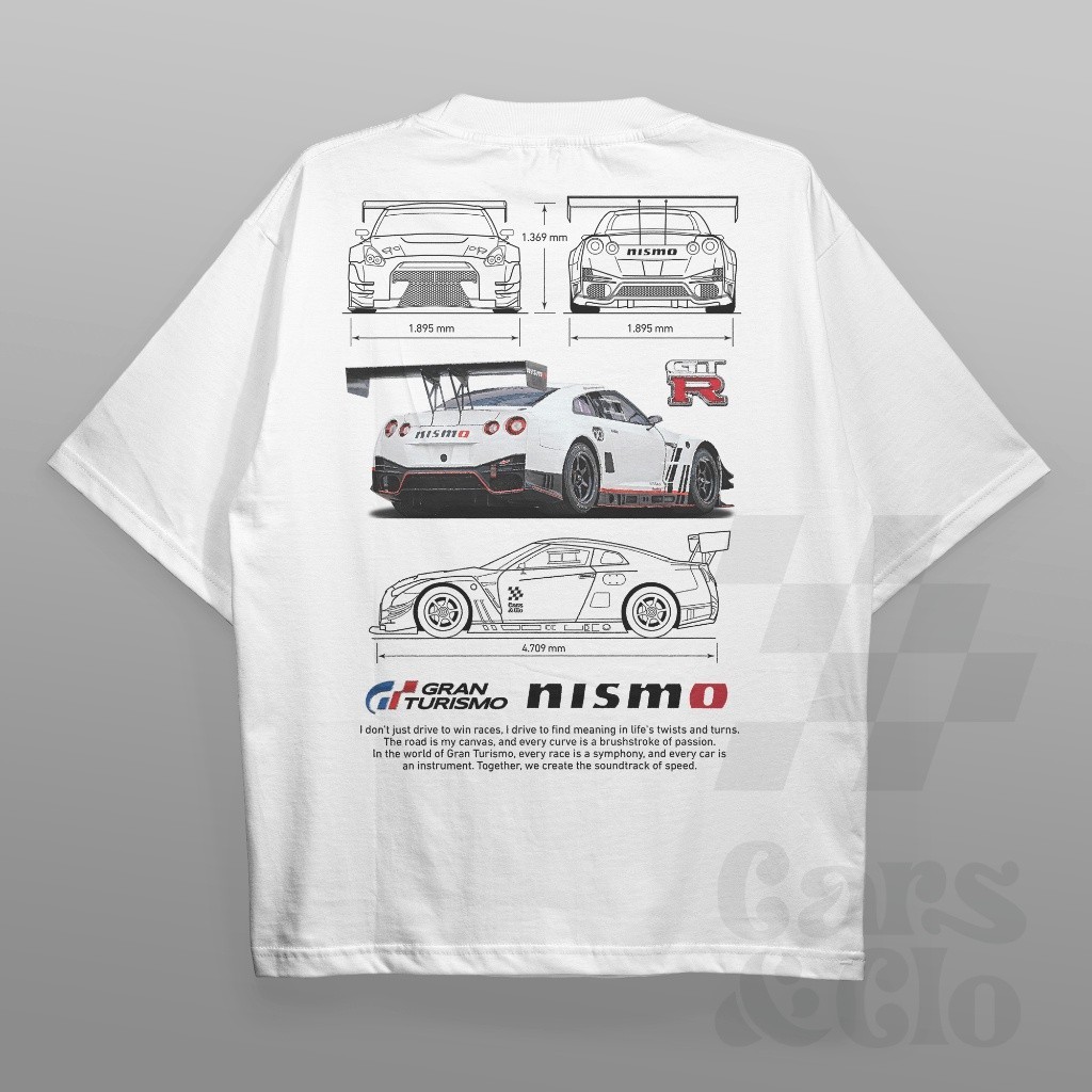 S-5XL เสื้อยืด พิมพ์ลายรถยนต์ และ Clo - Regular Fit สีขาว - Nissan Gran Turismo GTR NISMO
