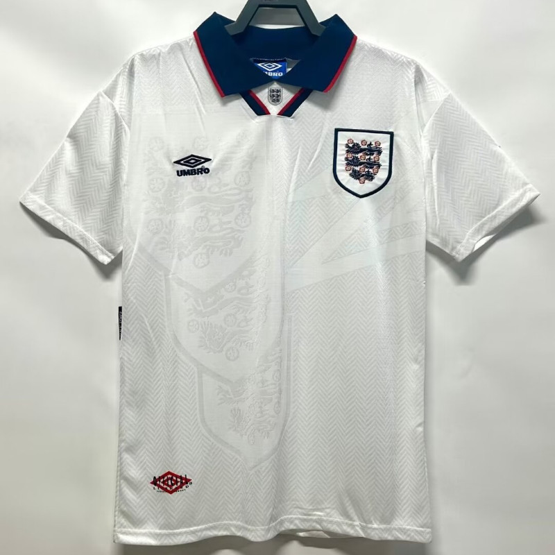 1994/95 England Home White Vintage Short Sleeve Jersey S-XXL Men 'S Soccer Jersey Quick Dry Sports Soccer Top AAA