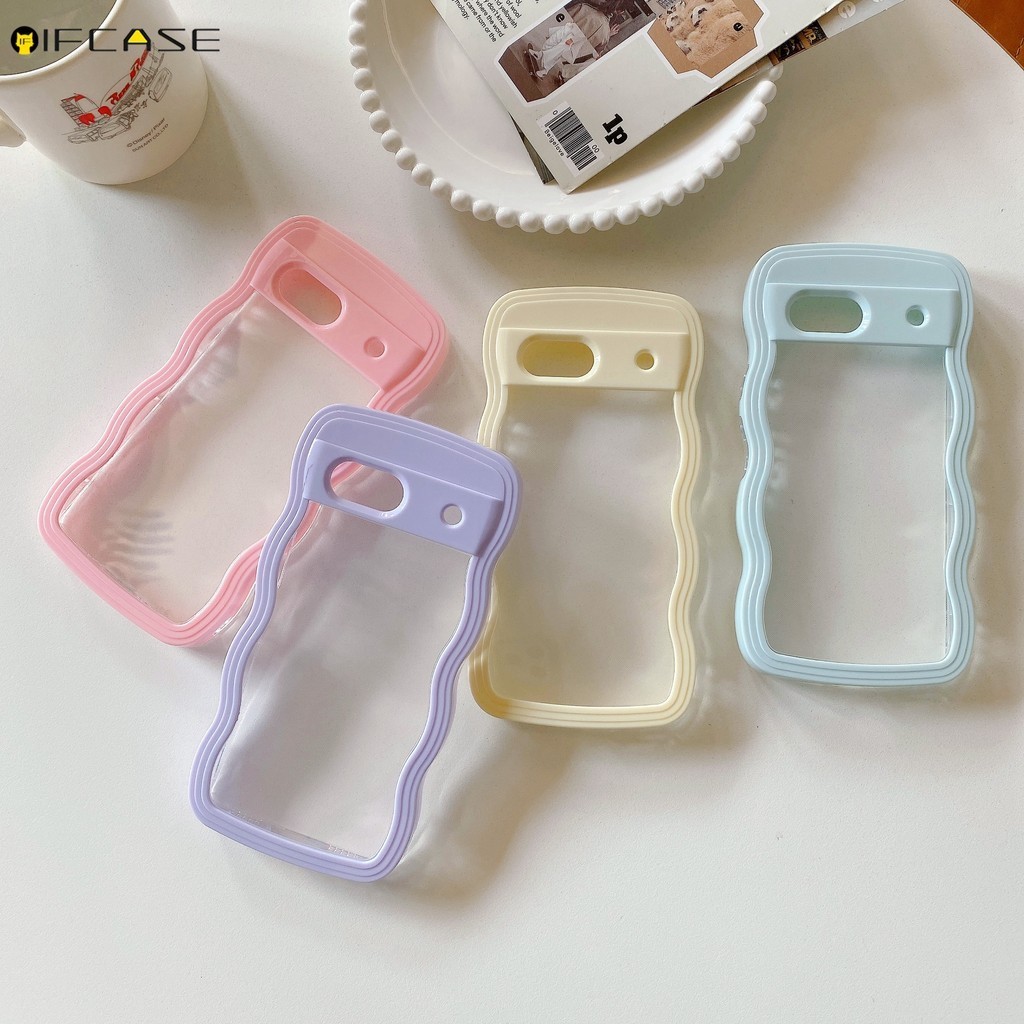 2 in 1 สําหรับ Google Pixel 8A 7A GooglePixel8A GooglePixel7A เคสโทรศัพท์ 3D สเตอริโอคลื่นสีสันสีทึบ