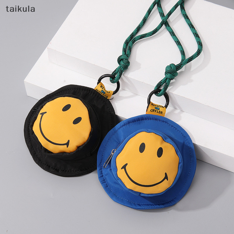 Qwq พร้อมส่ง กระเป๋าใส่เหรียญ/กระเป๋าใส่พวงกุญแจ รูปหน้ายิ้ม และลายตารางสุดชิค taikula